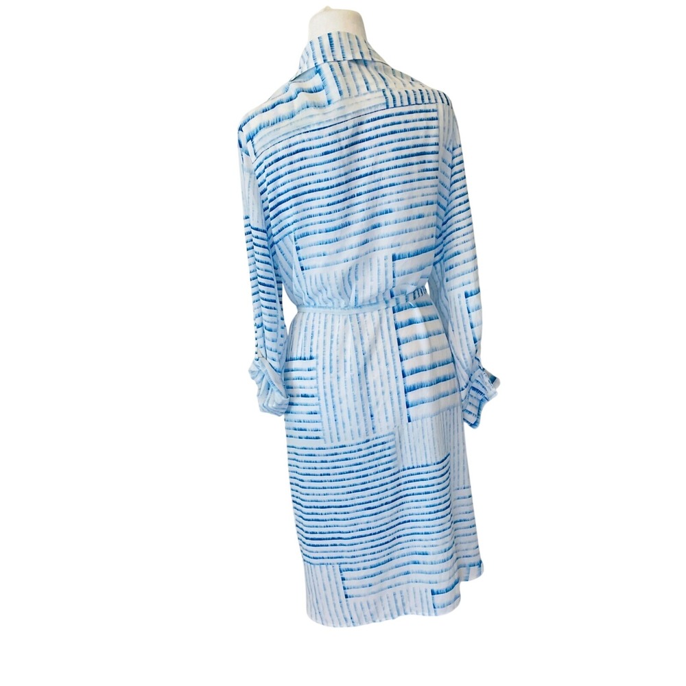 Chicos Shirt Dress Blue White Striped Print Long Sleeve Casual Belt Size M - Picture 2 of 7